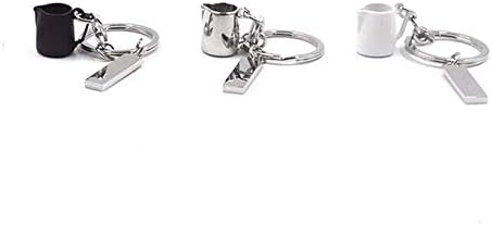 Ivykin Cute Milk Pitcher Keychain Adorable Tiny Espresso Coffee Cup Key Ring Pendant Nice Exquisite Gift Set of 3 for barista gift, silver,black and white