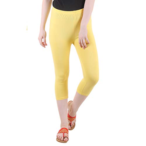 Image of DIAZ Women Cotton Stretchable Capri | Slim /Regular Fit | Breathable Yoga, Gym & Lounge Wear | High-Waist Stretchable 3 /4 Length Leggings with Wide Waistband - Pack of 1