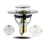 Waschbeckenstöpsel Chrom SRJQXH 31,5mm Durchmesser Push-Type Bounce Core, Messing Abflussstopfen mit Dichtring, Plug and Play, Anti-Blockierfilter, Abfluss Waschbecken für Waschtisch/Waschbecken