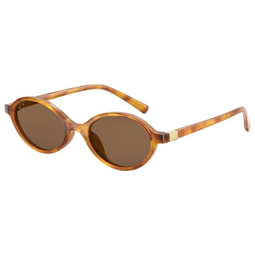 ELITERA Retro Oval Sunglasses for Women 90s Vintage Y2K Trendy Narrow Shades, UV Protection Designer Sun Glasses Yellow Tortoise Tea