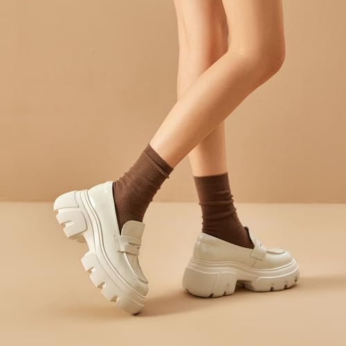 Image of BEAU TODAY Womens Platform Loafers, Leather Penny Loafer Shoes