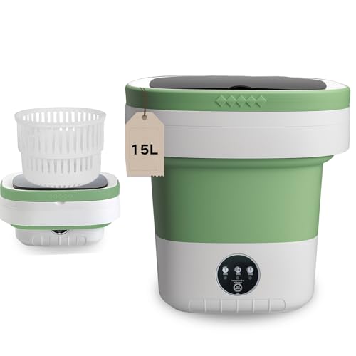 Image of 15L Mini Portable Washing Machine, Collapsible Washer with 3 Cleaning Modes for Underwear, Baby Clothes, Small Foldable Laundry for Travel Apartment Home Dorm Hotel Camping (White Green)