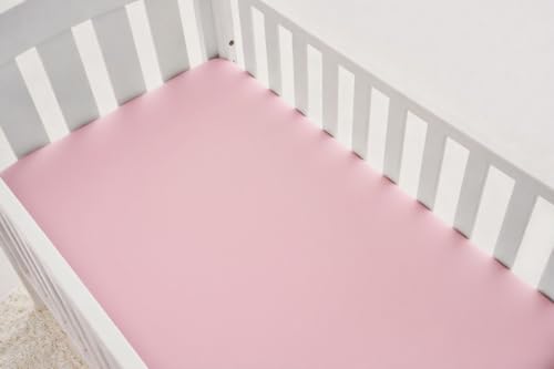 Image of American Baby Company 2 Pack Fitted Crib Sheets 52x28, White /Pink | Ultra Soft Microfiber Crib and Toddler Bed Sheets, Breathable & Gentle on Baby Skin, Neutral for Boys & Girls