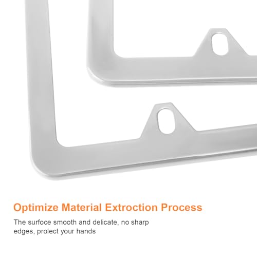 Image of Osilly Car License Plate Frames, 2 Pack 4 Holes Stainless Steel Car Tag Holder, Universal US Standard, Slim Design Rust-Proof License Plate Covers with Screw Caps, Automotive Accessories (Silver)