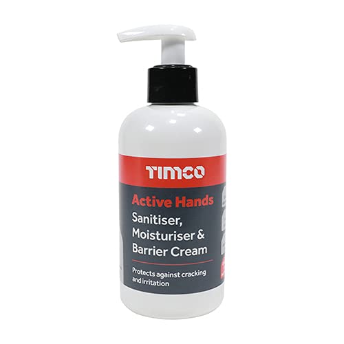 TIMCO Active Hands Sanitiser, Moisturiser & Barrier Cream, Pump bottle-250ml Cleaning Tools & Sets, White