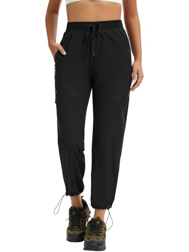 ZENGVEE Women Walking Cargo Trousers with 5 Pockets Lightweight Quick Dry Ladies Hiking Joggers Pants for Athletic Workout Travel Casual Outdoor A-UK-C9320-Black-XL