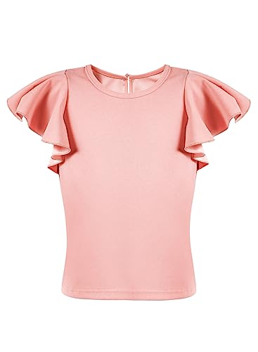 Image of blibean Girls Ruffle Short Sleeve Shirts Summer Tops Size 4-15Y | Cute Butterfly Sleeve Tee, Kids Fashion Casual Tshirt, Solid Blouse for Tween Teen, Dessy Outfits