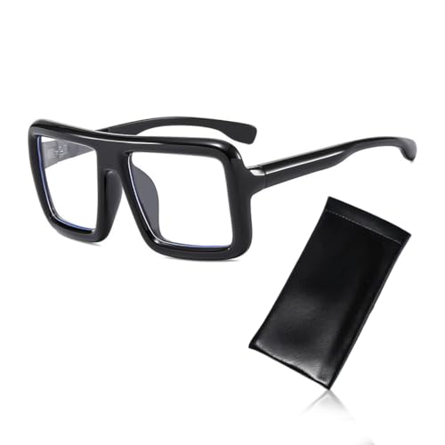 THXFUNAREA Lunettes surdimensionnées rétro à monture noire épaisse - Verres transparents - Accessoires de mode et de costume - Faux verres classiques -...