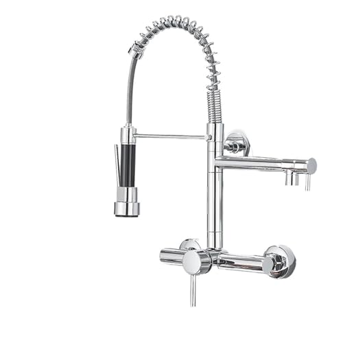 Grifo de pared de latón cromado extraíble con doble orificio for agua fría y caliente, grifo giratorio for balcón, grifo mezclador for fregadero de cocina, grúa(Matte Black)