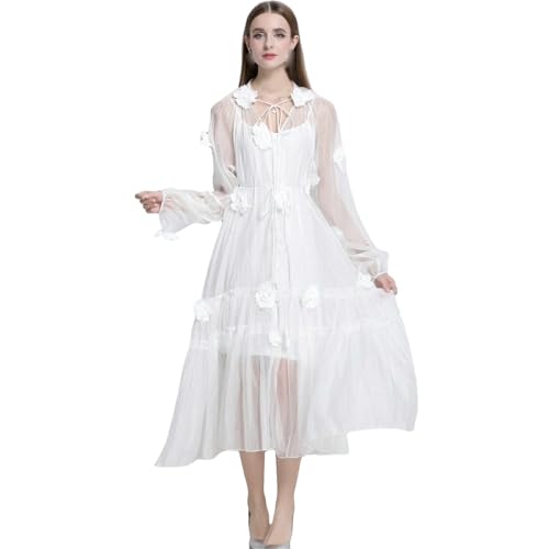 Robe de plage vintage 3D brodée avec un nœud élégant à la taille