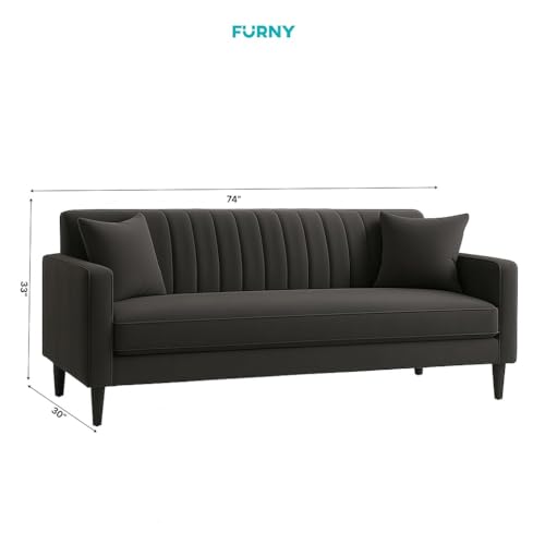 Image of FURNY Premium Rovino 3 Seater Fabric Sofa Set for Living Room (Grey Color) with Velvet Fabric