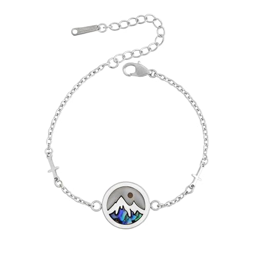 JunyiDIY Pulsera Cruz Montaña Semilla De Mostaza, Acero Inoxidable Ajustable...