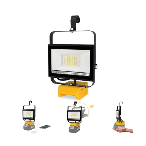 CREPOW Cordless LED Work Light Compatible with DeWalt 20V Max Battery, 60W Work Light with USB & Type-C Charging Port, Flashlight with Low Voltage Protection for Emergency Workshop Garage