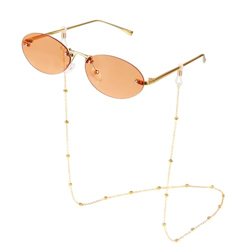 MEGAVOW Trendy Randlose Oval Sonnenbrill, Brillenband, Vintage Runde Kleine Sonnenbrille für Damen Herren, 90er-Jahre-Stil, Festival Rrave Punk Brillen Accessoires