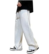 OYOANGLE Men's Textured Elastic Drawstring Waist Straight Leg Pants Casual Track Pants Sweatpants