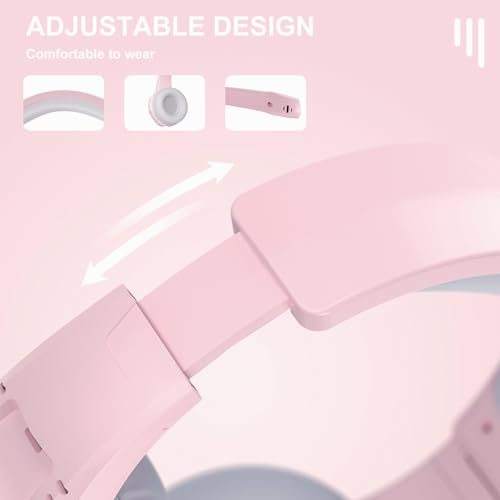 Image of Pink Cat Ear Headphones Over Ear for Gaming PC, 3.5mm Wired Gaming Headset with Noise Cancelling Mic, Soft Memory Earmuffs Stereo Headset for PS4, PS5, Xbox, Laptop, Mac, Tablet, Smartphone