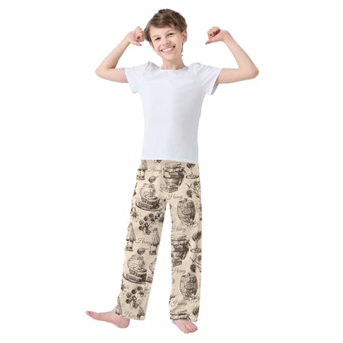 ZZXXB Retro Bee Honey Boys Long Pants Soft Trousers Elastic Waist Kids Lounge Bottoms with Pockets S-XL2