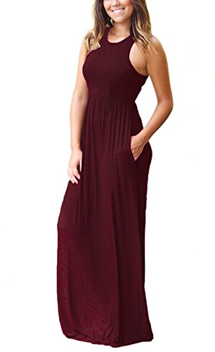 Image of DEARCASE Women's Sleeveless Summer Maxi Dress with Pockets,Beach,Vacation