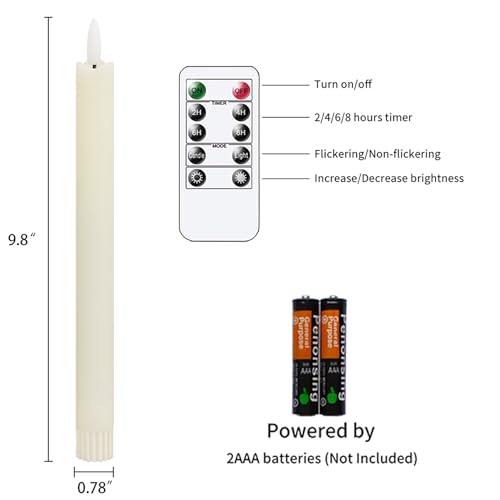 Image of LED Flameless Taper Candles with Remote Timer,Ivory Battery Operated Flickering Window Candles,Pack of 4 Real Wax Warm Fire 3D-Wick Flameless Candlesticks,Home Wedding Decor(0.78 inch x 9.64 inch)