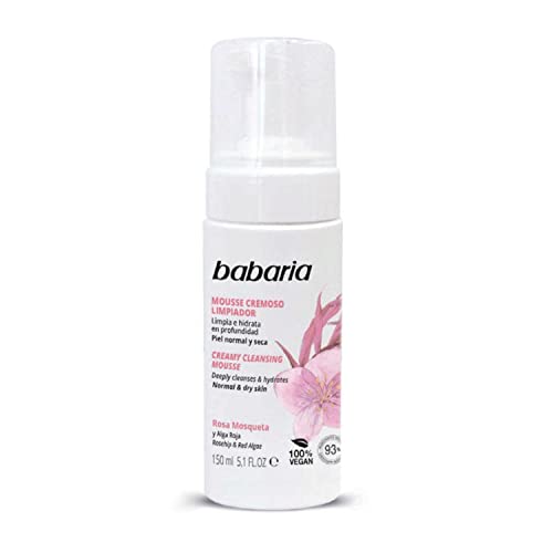 Babaria - Espuma Limpiadora Facial Con Rosa Mosqueta | Gel Limpiador Facial Y Hidratante | Doble Limpieza Facial 150ml | Jabon Facial Limpiador En Formato Mousse