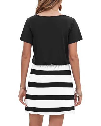 Image of AUSELILY Womens Summer Dresses 2026 Causal Short Sleeve V Neck Tie Front Mini Short Dress with Pockets