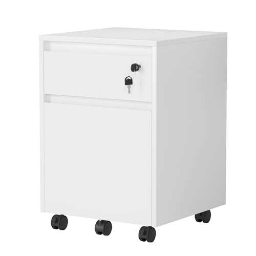 YOUDENOVA Rollcontainer mit Schubladen, Abschließbar, Aktenschrank mit 2 Schubladen, 5 Rollen, Unterschrank Schreibtisch für A4-Papier und Ordner, Schubladenschrank für Büros und Schlafzimmer, Weiß YOUDENOVA Rollcontainer mit Schubladen, Abschließbar, Aktenschrank mit 2 Schubladen, 5 Rollen, Unterschrank Schreibtisch für A4-Papier und Ordner, Schubladenschrank für Büros und Schlafzimmer, Weiß