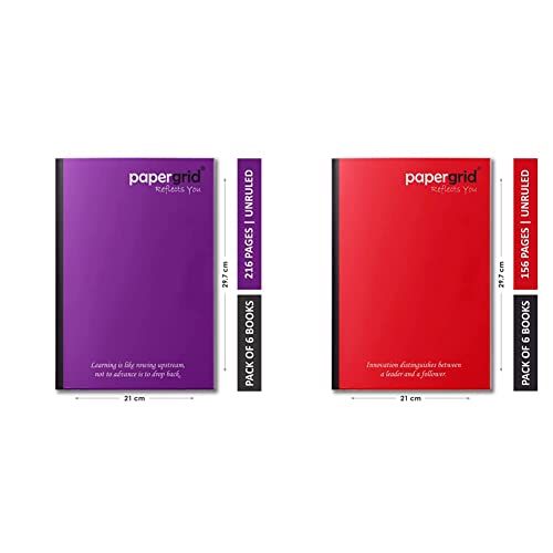 Image of papergrid Notebook - A4 Unruled, 224 Pages, Soft Cover - Pack of 6 Notebook - A4 Unruled, 160 Pages, Soft Cover - Pack of 6