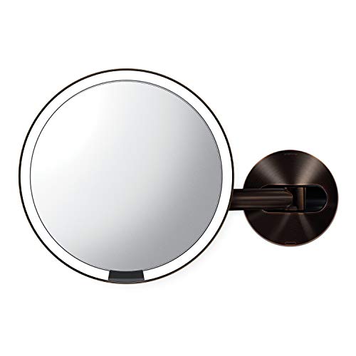 simplehuman 8" Round Wall Mount Sensor Makeup Mirror, 5X Magnification, Rechargeable and Cordless, Dark Bronze Stainless Steel simplehuman 8" Round Wall Mount Sensor Makeup Mirror, 5X Magnification, Rechargeable and Cordless, Dark Bronze Stainless Steel