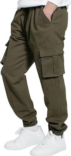 Image of ADBUCKS Boys' Cotton Cargo Joggers - Soft, Casual Pants with Pockets II Boy's Relaxed Cargo Joggers Pants for Boy
