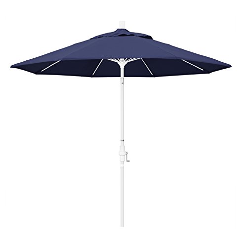 Image of California Umbrella GSCUF908170-F09 9' Round Aluminum Pole Fiberglass Rib Market Patio Umbrella, White, Navy Blue, White Pole