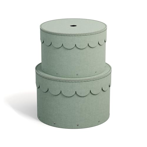 BIGSO WILMA 2er-Set runde Aufbewahrungsbox mit Deckel – Ordnungsbox mit Deckel für Kleidung, Spielzeug usw. – Dekorative runde Box aus Faserplatte und Papier in Leinenoptik – mintgrün