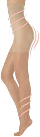 CALZITALY High Waist tights Control Top Shaping Nylons, Shaping Pantyhose, 20 Denier Sheer Shaping Tights for All Day Use (X-Large, Skin)
