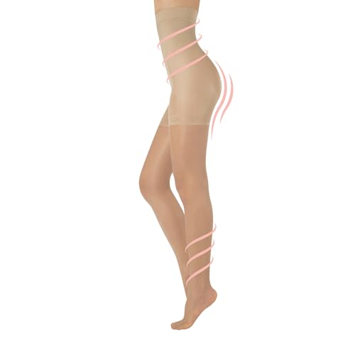 MEDIAS FINAS REDUCTORAS DE TALLE ALTO | PANTY CON COMPRESION MEDIA | NATURAL, NEGRO | 20 DEN | S, M, L, XL | CALCETERÍA ITALIANA | (M, NATURAL)