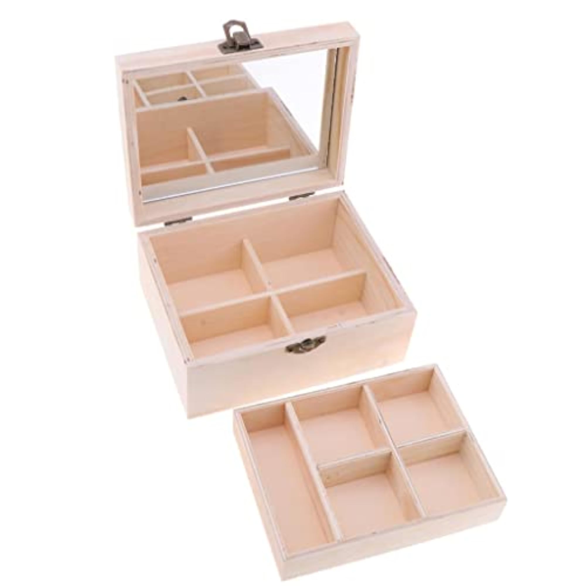 Natural Plain Wooden Jewellery Decoupage Box with Mirror