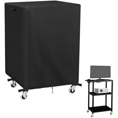 Kingling Cover for AV Cart, Rolling Media Cart Cover for AV Cart/Computer Presentation Cart/Rolling Computer Cart Stand Waterproof Protection - 24 x 18 x 40 Inch (Black) Cover