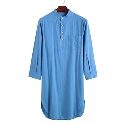 Angbater Men’s Cotton Long Sleeve Nightshirt Sleep Shirt Comfy Nightgown Loose Comfortable Pajamas Lounge Sleepwear For Men3