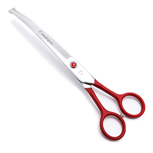 Image of LovinPet Pet 7 inch Curved Scissor Right /Left-Handed Pet Round-Tip Grooming Stainless 6CR Steel Safety trimming shears for Dogs and Cats (Easy use Curved Scissor)