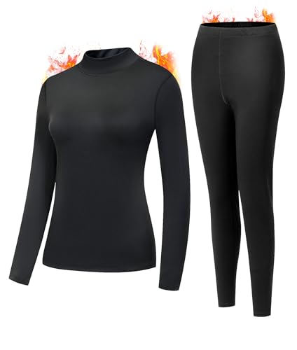 Image of JZCreater Women Thermal Underwear Set, Long Johns Base Layer Top & Bottom, Women Soft Pajama Set for Cold Weather