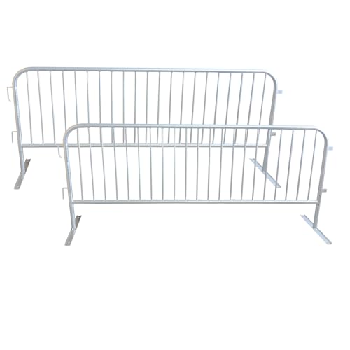 ZUVELLO 8.5 Feet Crowd Control Heavy Duty Interlocking Steel Safety Barriers Barricade for Events Road Traffic Control, Galvanized, 2 Pack