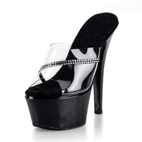 Femmes pantoufles cool avec talons hauts 15cm été à strass brillants