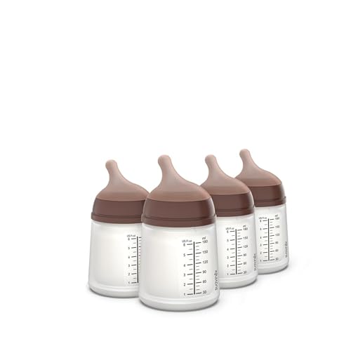 Image of Suavinex Zero Zero Anti Colic Baby Bottle, No 1 Spanish Baby Bottle Brand, Minimizes Bottle Rejection & Nipple Confusion, Perfect for Breastfeeding Babies, 4 PK 6 oz, Deep Tone, Adaptable Flow