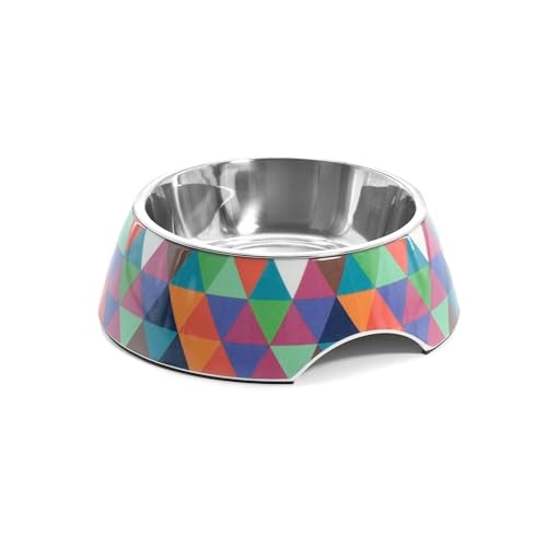 Record – Ciotola per Cani Crystal - Acciaio Inox e Melamina – Dotata di Gommini Antiscivolo – Grandezza Ø 22 cm - Capacità 700 ml – Fantasia Geometrica a Triangoli Multicolor
