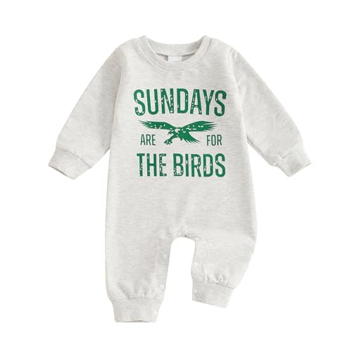 Image of BULINGNA Baby Boy Girl Football Outfit Sundays are for the Birds Eagles Romper Jumpsuit Game Day Fall One Piece Clothes (Gray, 6-12 Months)