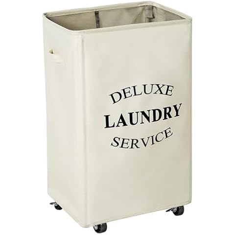 WOWLIVE Large Rolling Laundry Basket Wheels 90L Collapsible Tall Laundry Hamper Handle Foldable Dirty Clothing Basket Fold up Rectangular Hampers for Laundry Dorm Room (Beige) Cover