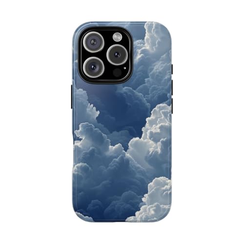 Coque iPhone 16 Pro nuage bleu 3D protection rigide brillante anti-rayure