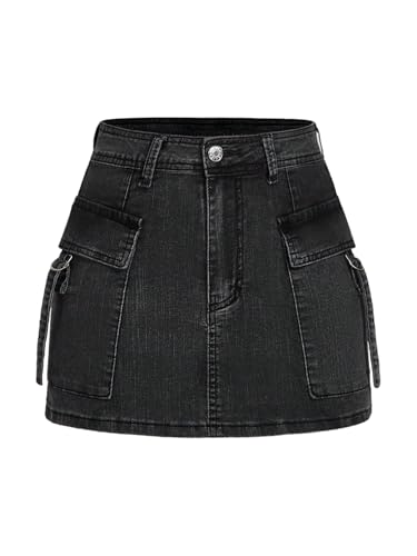 Floerns Women's Flap Pocket Cargo Skirt Zipper Up Denim Jean Mini Skirt