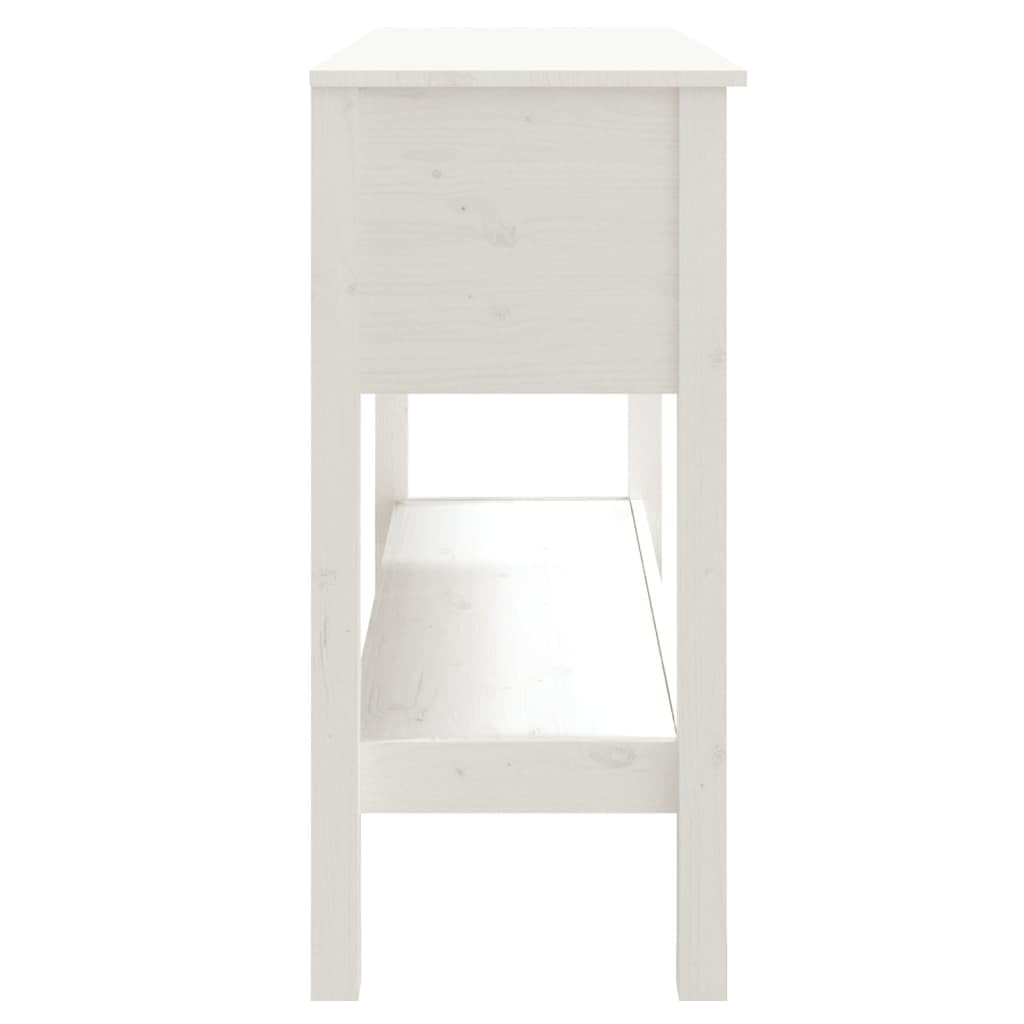 Stolik konsolowy biały, 100 x 35 x 75 cm, z litego drewna sosnowego, z 2 szufladami i półką, uniwersalny stół do przedpokoju do przedpokoju i salonu