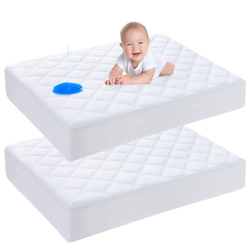 Image of Yoofoss Waterproof Pack and Play Mattress Protector 2 Pack, Quilted Pack and Play Mattress Pad Cover Ultra Soft and Breathable, Playpen/Playard Mattress Sheet for Standard Pack n Play Size 39''x27''