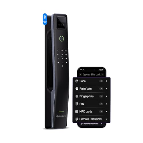 Image of Atomberg Cypheo Elite Smart Door Lock I Wi-fi Enabled | 8 Ways Unlocking | Free Installation | 2 Yrs Warranty | Face| Palm | Fingerprint | PIN | OTP | NFC Card | Atomberg Home App | Key | Cosmos Grey