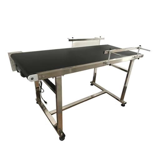 BEILOCKERY 59 inch PVC Belt Conveyor 19.7 inch Width Double Guardrails Stainless Steel Frames Belt Conveyor for Conveying Bottles Metal Plastic Bags Cartons 110V 250W(Black Belt)